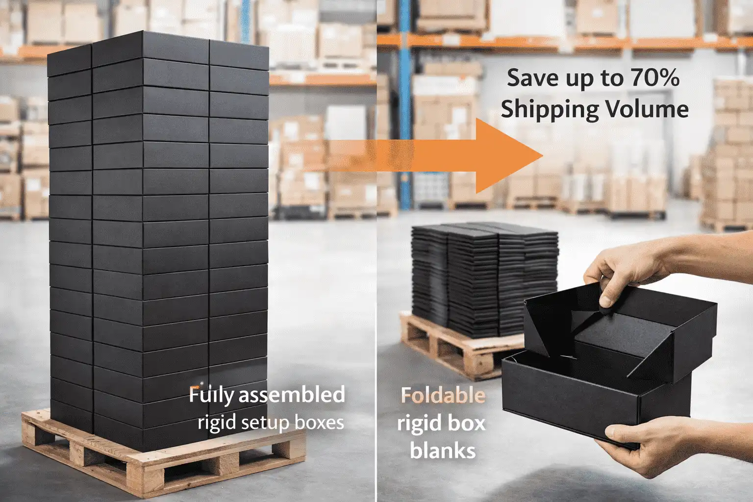 How do foldable rigid boxes reduce international shipping costs?